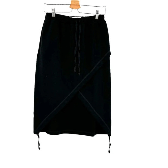 Adeptt Adira Skirt Asymmetric‎ Pencil Drawstring Midi Cotton Black Size Large - Picture 2 of 14